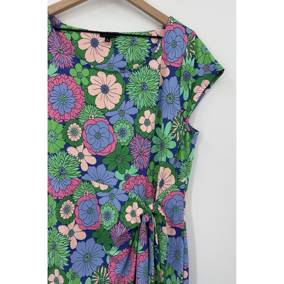 Talbots Dress Womens XL Green Pink Floral Stretch Ruched Colorful Party - Picture 2 of 9